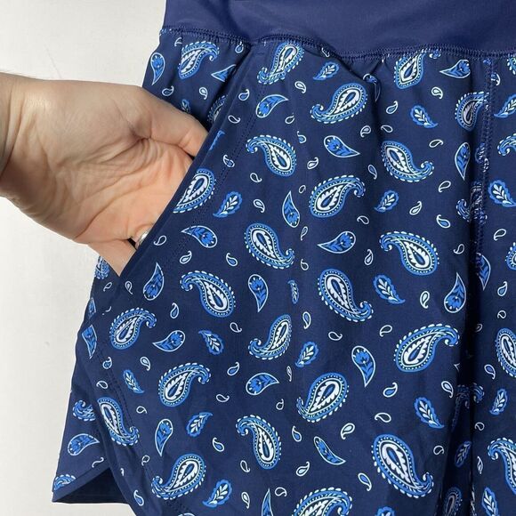 LANDS END Swim Short Womens 2 Navy Paisley Print NEW 5" Comfort Waist Pockets - Picture 4 of 7
